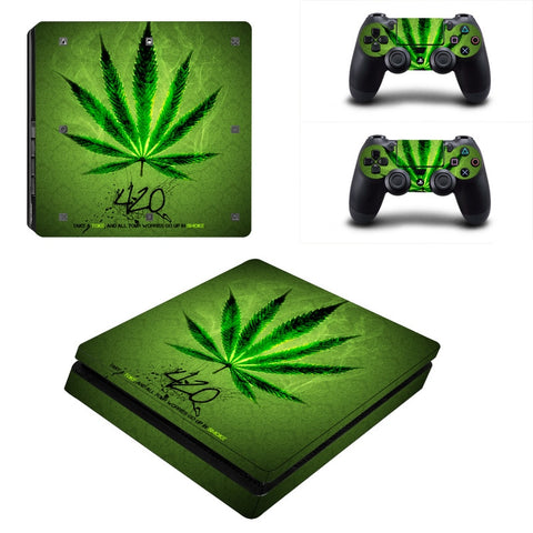 Weed Vinyl For PS4 Slim Sticker For Sony Playstation 4 Slim Console+2 controller Skin Sticker For PS4 S Skin ZY-0002